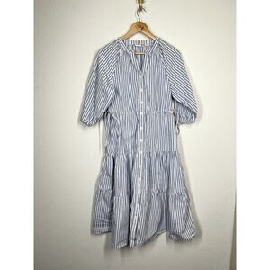 Levi’s Cecile Stripes Midi Dress XS Cotton Poplin White Blue Side Ties
